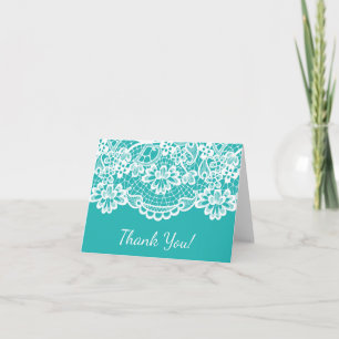 Turquoise Blue Vintage Lace Thank You Note