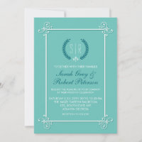 Turquoise Blue Vintage Mediaeval Wedding Invitatio