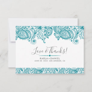 Turquoise-blue Vintage Paisley Thank You Card