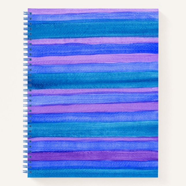 Turquoise, Blue, Violet Painted Stripes Notebook (Front)