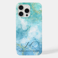 Turquoise Blue watercolor Ink Glitter Customisable