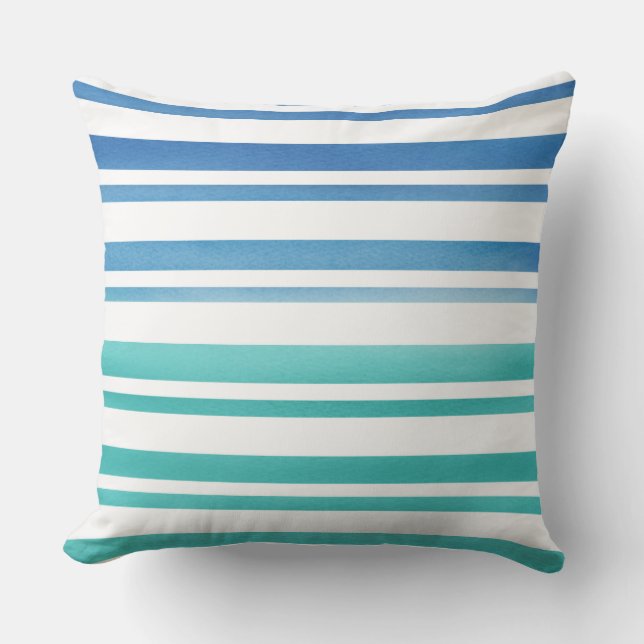 Turquoise Blue Watercolor Stripes Cushion (Front)