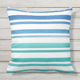 Turquoise Blue Watercolor Stripes Cushion