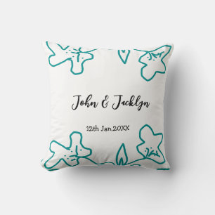 Turquoise blue wedding couple name date flstylish  cushion