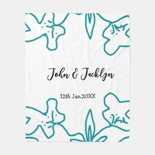 Turquoise blue wedding couple name date flstylish  fleece blanket