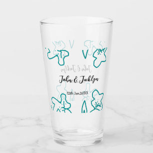 Turquoise blue wedding couple name date flstylish glass