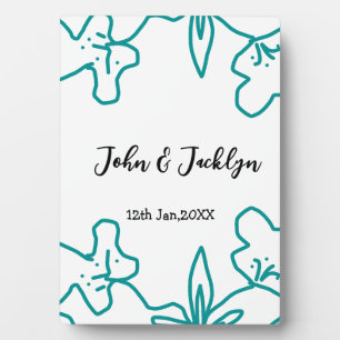 Turquoise blue wedding couple name date flstylish plaque