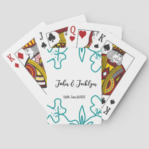 Turquoise blue wedding couple name date flstylish  playing cards