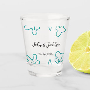 Turquoise blue wedding couple name date flstylish shot glass