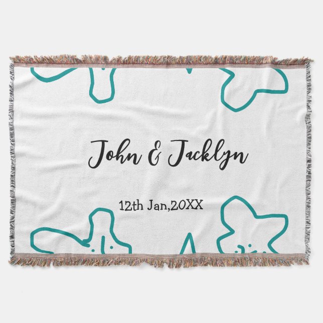 Turquoise blue wedding couple name date flstylish  throw blanket (Front)