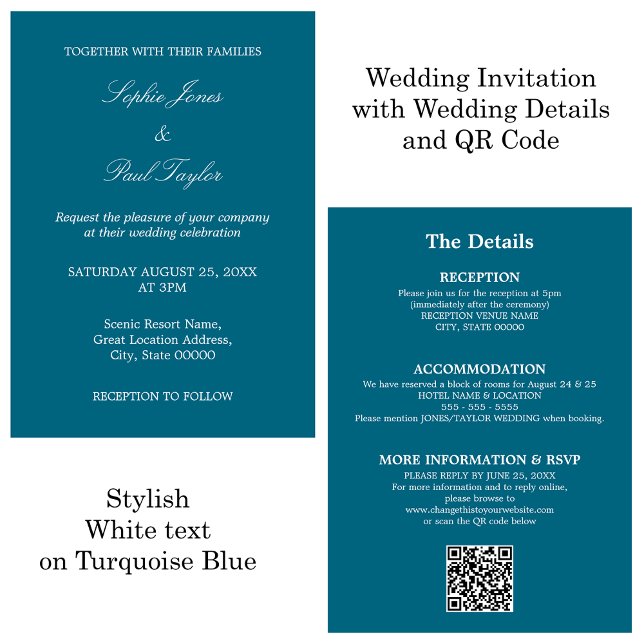 Turquoise Blue Wedding QR Code RSVP Invitation (Creator Uploaded)