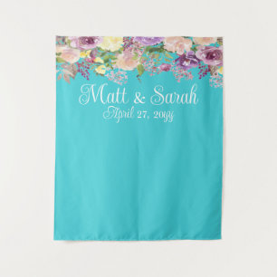 Turquoise Blue Wedding Reception Photo Booth Prop Tapestry