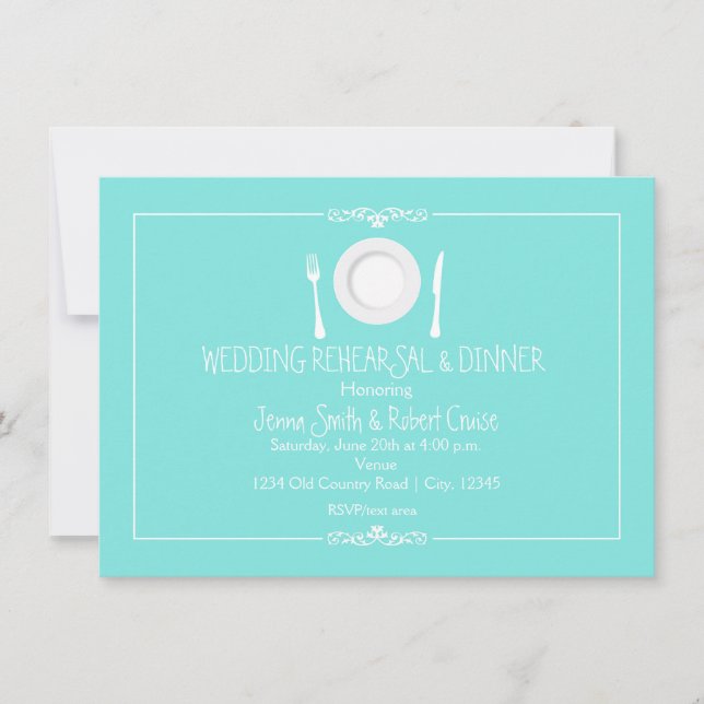 Turquoise Blue Wedding Rehearsal Dinner Invitation (Front)