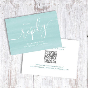 Turquoise Blue Wedding Script RSVP  Card