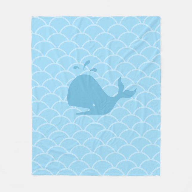 Turquoise Blue Whale on Wavy Ocean Fleece Blanket (Front)