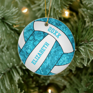 turquoise blue white girly volleyball ceramic tree decoration