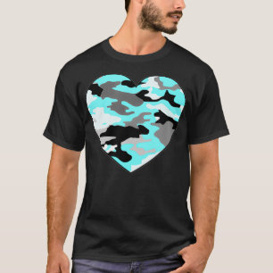 Turquoise Blue White Grey Camo Heart T-Shirt