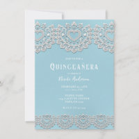 Turquoise Blue White Lace Heart Quinceañera Party