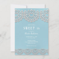 Turquoise Blue White Lace Heart Sweet 16