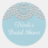 Turquoise Blue White Lace Heart Wedding Bridal