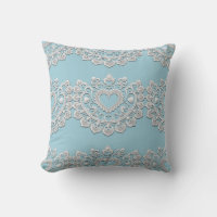 Turquoise Blue White Lace Heart Wedding Bridal