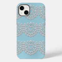 Turquoise Blue White Lace Heart Wedding Bridal