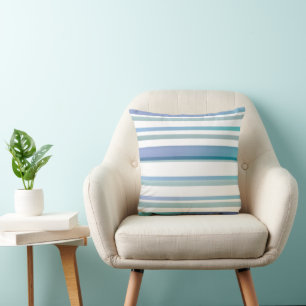 Turquoise Blue White Watercolor Stripes Cushion