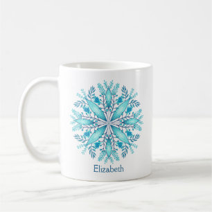 Turquoise Blue Winter Snowflake Flower Name Coffee Mug