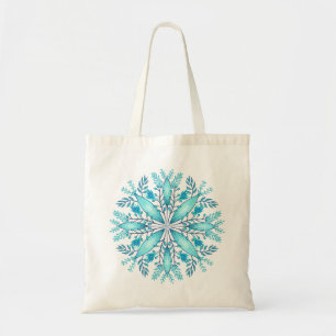 Turquoise Blue Winter Snowflake Flower  Tote Bag
