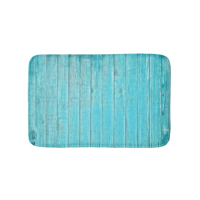 Turquoise Blue Wood Wall Texture Bath Mat (Front)