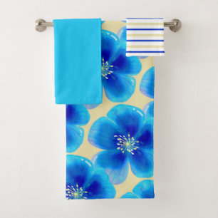 Turquoise Blue & Yellow Cheerful Floral Bath Towel Set