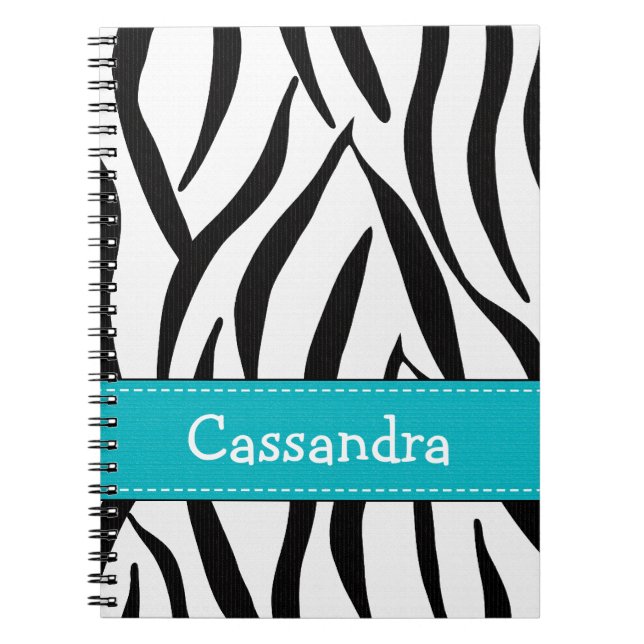 Turquoise Blue Zebra Skin Print Notebook Journal (Front)