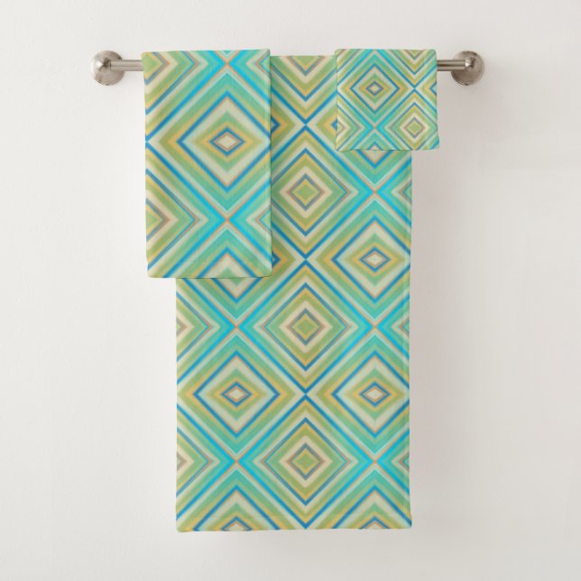 Turquoise Blues Alternative Diamond Pattern Bath Towel Set (Insitu)