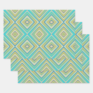 Turquoise Blues Alternative Diamond Pattern Wrapping Paper Sheet