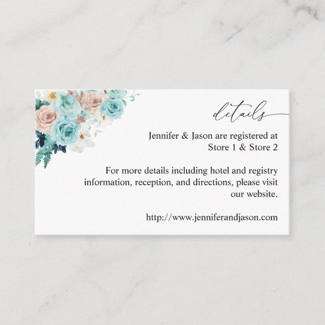 Turquoise & Blush Pink Floral Enclosure Card (Front)
