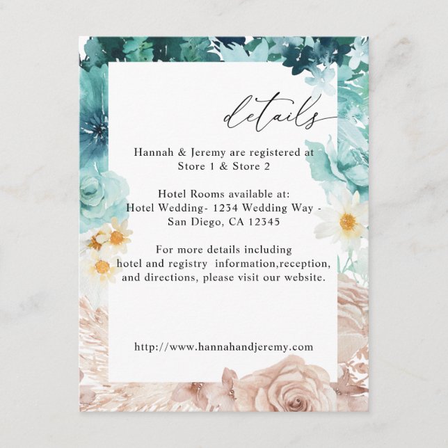 Turquoise & Blush Pink Floral Enclosure Card 3 (Front)