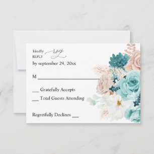 Turquoise & Blush Pink  no Meal RSVP Card