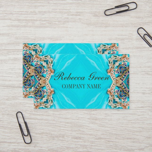 turquoise bohemian henna Pattern Yoga Instructor Business Card (Front/Back In Situ)