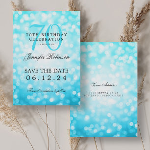 Turquoise Bokeh 70th Birthday Save the Date  Invitation