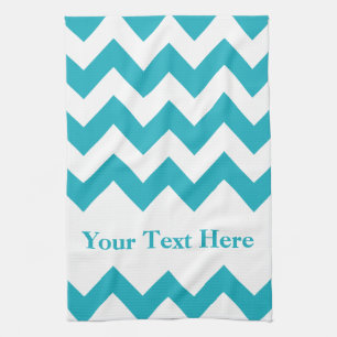 Turquoise Bold Chevron with customisable text Tea Towel