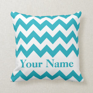 Turquoise Bold Chevron with monogram Cushion