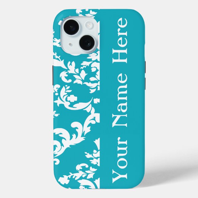 Turquoise Bold Damask w/ name @ Emporiomoffa Case-Mate iPhone Case (Back)
