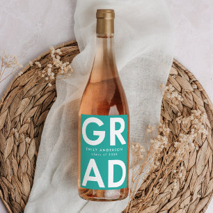 Turquoise   Bold Grad Graduation Wine Label