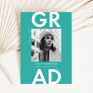 Turquoise   Bold Grad Photo Graduation Announcement