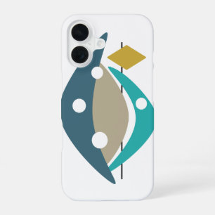 Turquoise Boomerang Retro Mid Century Modern iPhone 16 Case