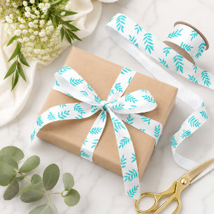 Turquoise Botanical Breeze Modern Leaf Pattern Satin Ribbon