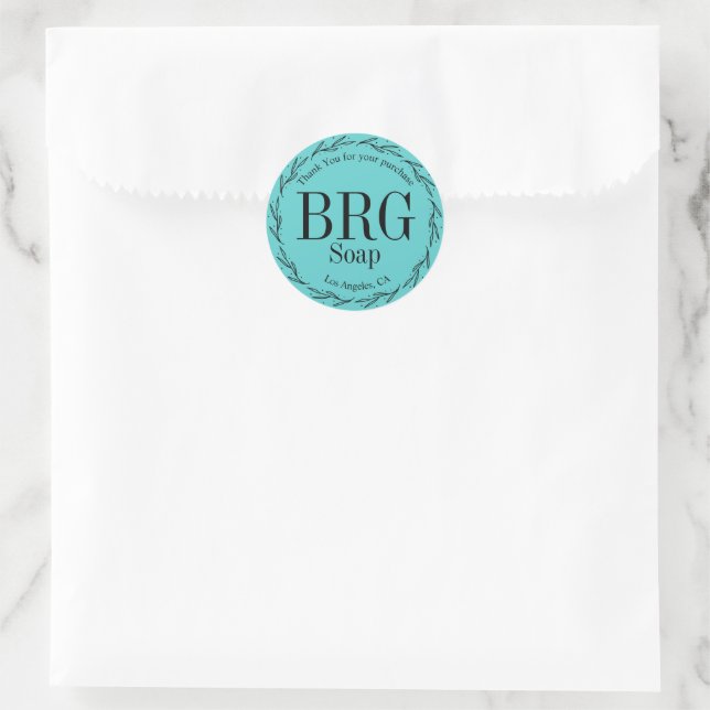 Turquoise Botanical Monogram Thank You Purchase Classic Round Sticker (Bag)