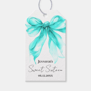 Turquoise Bow Coquette Script Sweet 16 Thank You  Gift Tags