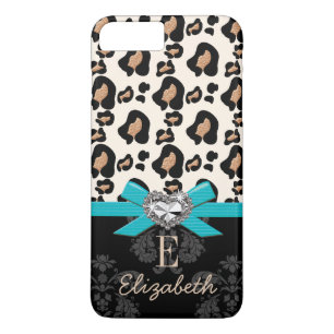 Turquoise Bow Heart Shaped Faux Bling Leopard Case-Mate iPhone Case