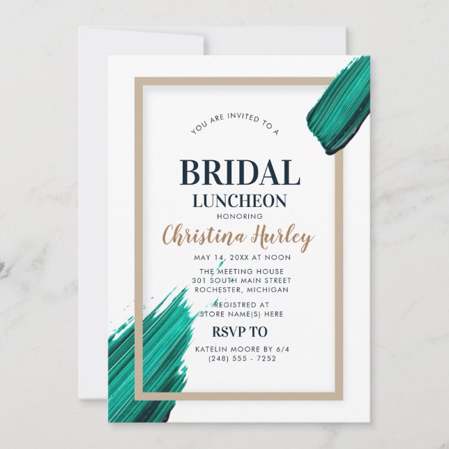 turquoise Bridal Luncheon acrylic moder Invitation (Front)